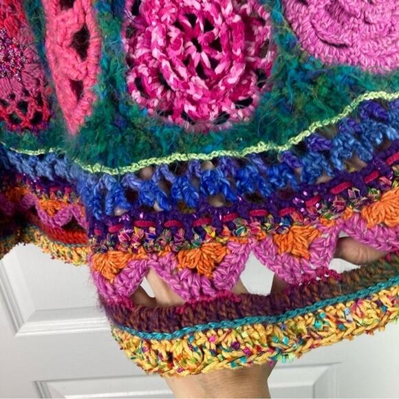 Cape Poncho Jacket Coat Sweater Cardigan Knit Crochet Thick Handmade Multicolor - Picture 13 of 14